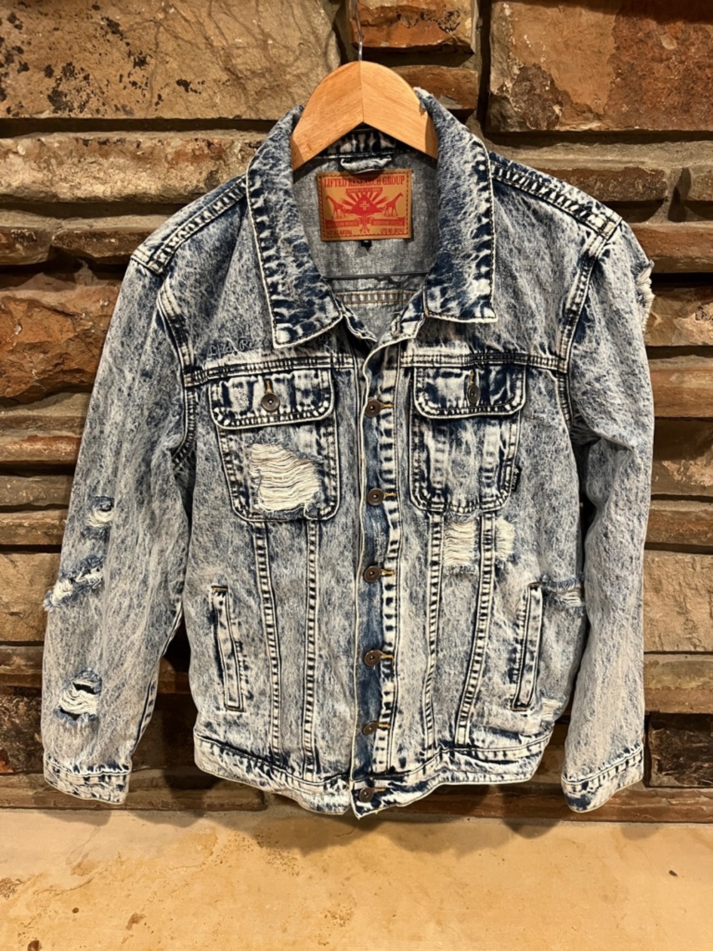 Lifted Research Group LRG Acid Wash Distressed Denim Jacket